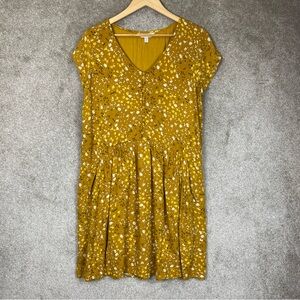 Garnet Hill Dress Womens Medium Yellow Floral Short Sleeve V Neck Lined- 3970